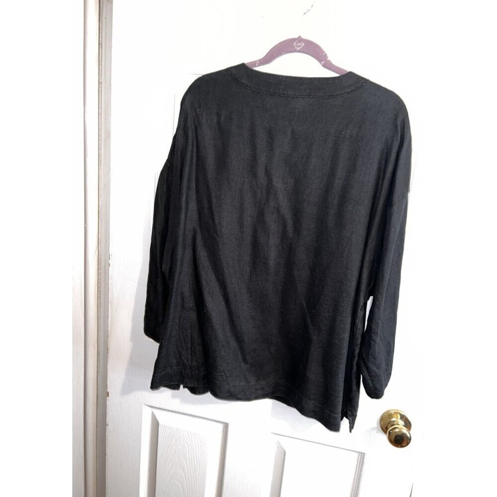Westbound Black Linen Dolman Sleeve Button V-Neck Blouse Sz XL - Picture 8 of 9
